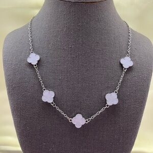 White Quatrefoil Clover Silver Chain Necklace Station Pendant Jewelry